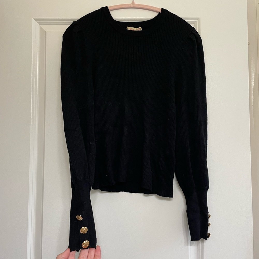 It's Our Time Black Top with Gold Button Details